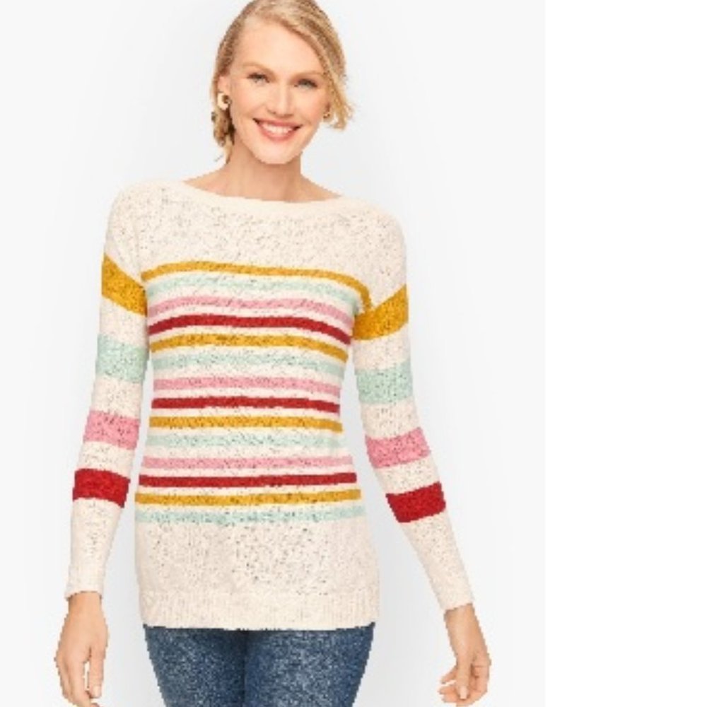 Talbots Slub Boatneck Pullover Striped sweater beach‎ colors Sz. MP